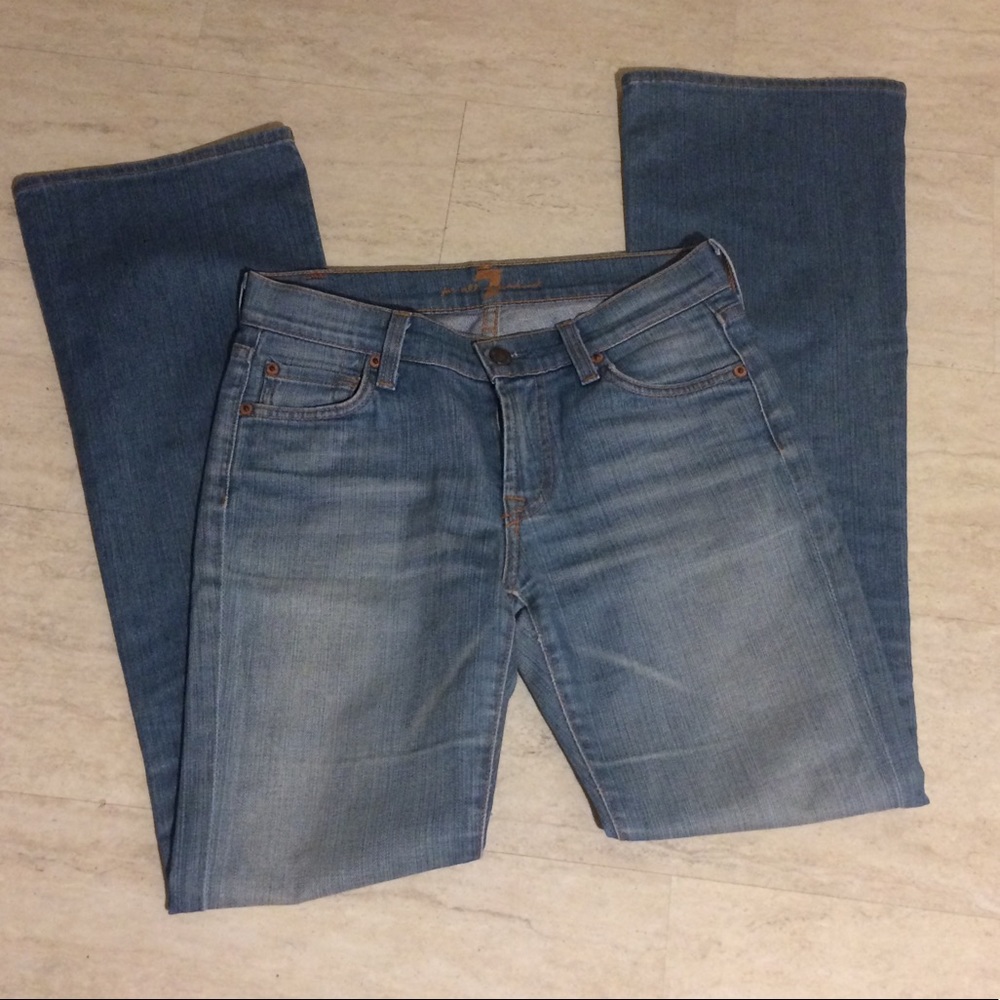Light/medium wash blue denim bootcut jeans
